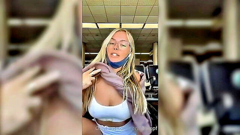 Corinna Kopf sexy blonde in white bra and open hoodie selfie