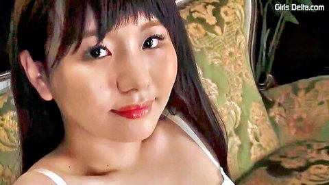 Cute Asian beauty Uran in white lingerie smiling seductively