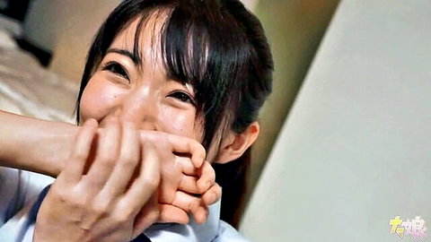 Cute Japanese schoolgirl smiling playfully in uniform, FC2 amateur