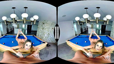 Blonde babe nude on pool table, legs spread in POV for Pool Time solo tease