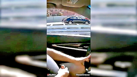Amateur solo female flashing bare pussy in car with hand between thighs