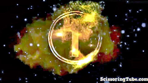 Fiery glowing T logo on ScissoringTube.com for hot lesbian scissoring porn videos