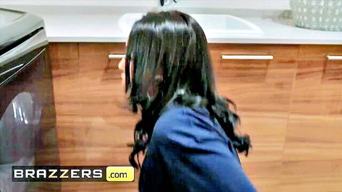 Vanessa Sky in blue top, teasing in kitchen for anal with Steve Holmes