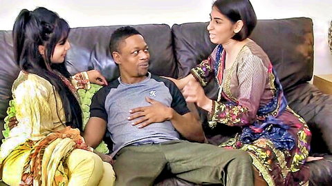 Two Indian MILFs teasing BBC stud in steamy threesome setup