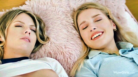 Two blonde vixens relaxing on pink fur in WowGirls' The Scent Of Lust