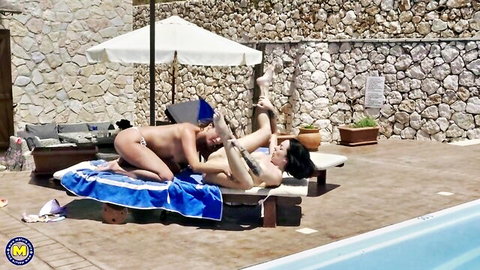Julia North with small tits gets pleasured by girlfriend outdoors