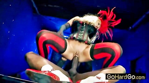 Brooklyn Blue as ebony fantasy bimbo in corset fucking intensely