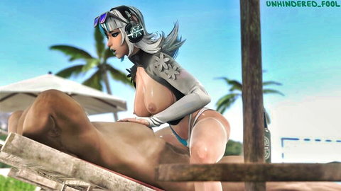 Luna Snow cosplay in summer cowgirl sex on beach, big tits exposed