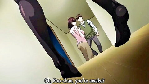 Hentai landlady in stockings bends over busty anime woman and suited man