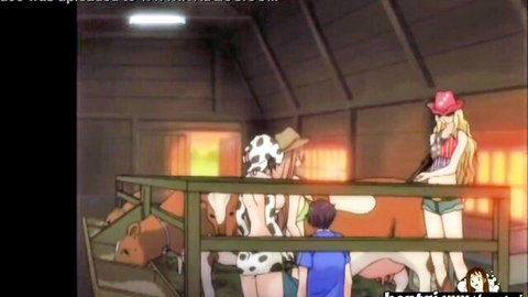 Rustic big booty hentai cowgirls teasing city boy in barn