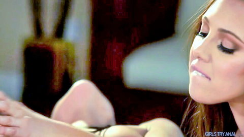 Young brunette lesbian toying with dildo and anal toy