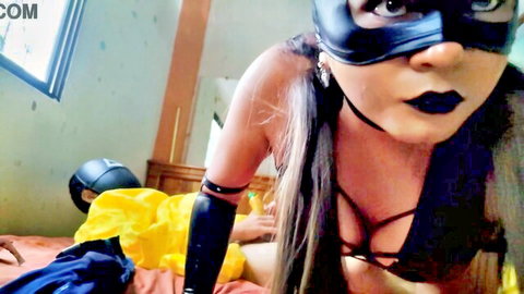 Catwoman cosplay in amateur homemade sex scene interrupted