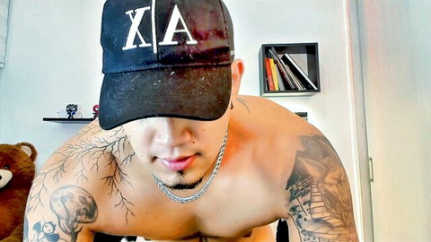 Deymon Scott shirtless tattooed hunk in cap, gay amateur tease