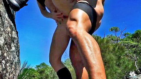 Scarlet hot ass babe in black shorts teasing outdoors in woods