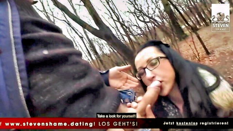 Stella Star POV blowjob outdoors with glasses, explicit oral sex