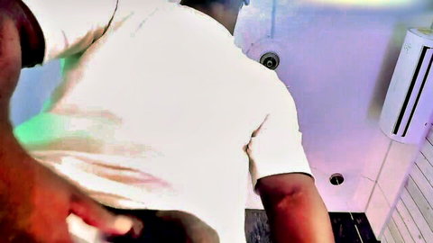 Sexy black male exposing firm ass from behind in solo pose