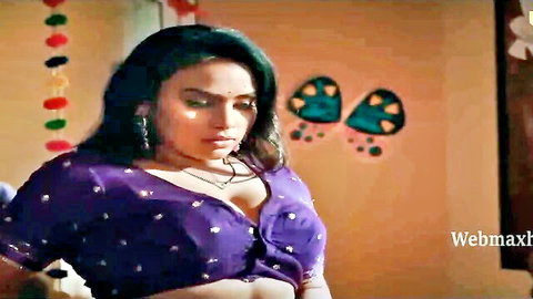 Indian beauty in purple saree blouse with deep cleavage from Ansh Ullu series