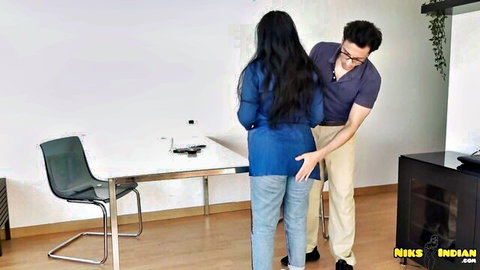 Indian college teen in jeans grabbed from behind by policeman