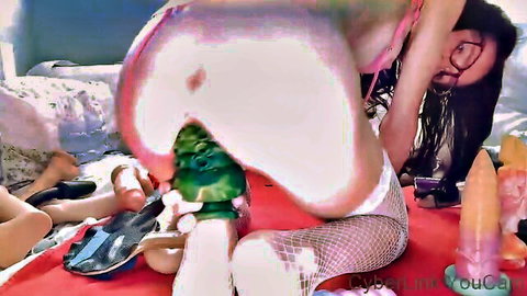 Lilrosiedoll Asian cam girl squirting dildo masturbation in fishnets