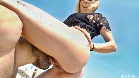 Perla Rubia blonde enjoys passionate beach cowgirl sex outdoors