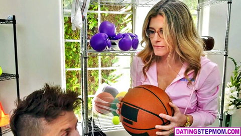 Cory Chase as stacked MILF coach tempts star player with basketball