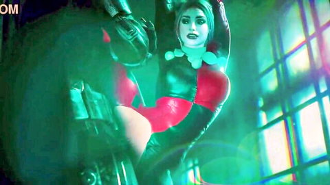 Harley Quinn cosplay in tight red-black latex gets drilled by Batman
