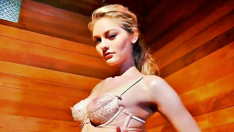 Alli Rae blonde bombshell in sheer sparkling lingerie teasing exposed tits