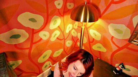 Olive Wood as seductive redhead step-Mommy with obsession, leaning in teasingly