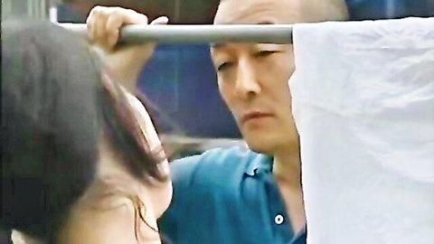 Asian wife restrained by bald husband's friend in intense JAV scene