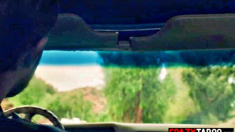 Little Puck in surprising car threesome with boyfriend and stranger from bushes