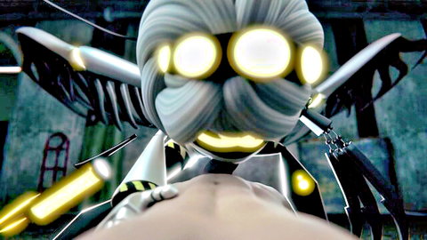 POV blowjob by animated sci-fi girl with white hair and glowing eyes