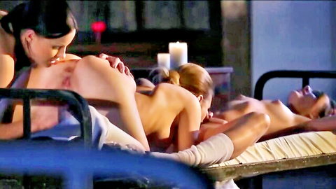 Nude women in lesbian embrace, Russian Institute scene