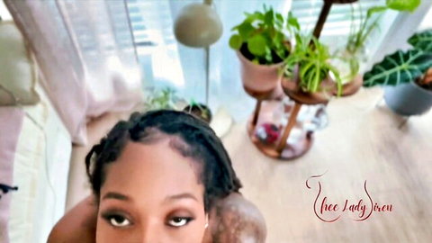 Ebony beauty with braids gets fucked hard in missionary, boobs bouncing on couch