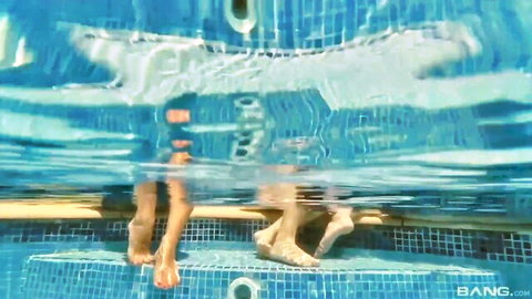 Busty lesbians with big tits toying dildo in pool