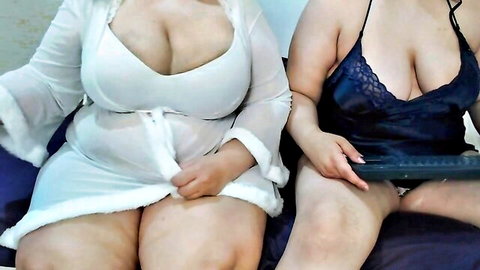 Two Arab BBW lesbians in sexy lingerie teasing on webcam
