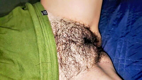 Close-up hairy neck and chest tease under green shirt amateur student