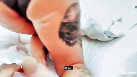 Mia Blow foot fetish tease in homemade porn video, skull tattoo on sole