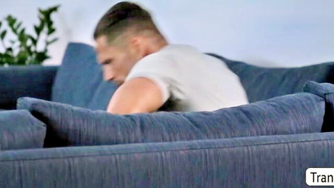 Blake Enchanting TS in white t-shirt, teasing muscular back view