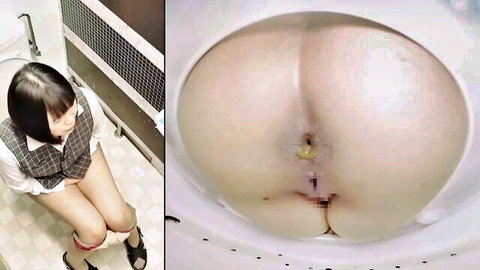 Japanese schoolgirl squats and shits on her pulled-up panties close-up