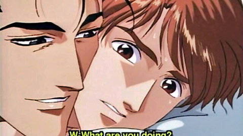 Anime boys in surprised intimate moment, hentai yaoi scene from Boku no Sexual OVA