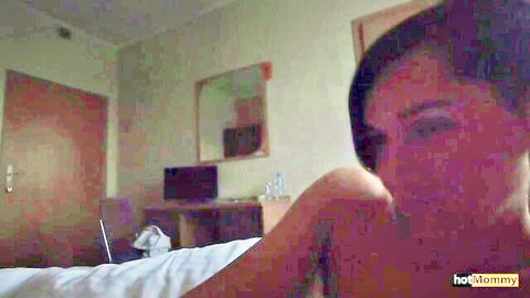Dark-haired milf with massive tits gets pounded in motel bed