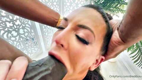 Liz Jordan deepthroating massive BBC in intense interracial oral