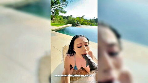 Auhneesh Nicole in bikini blows and rides cock by pool