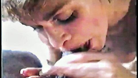 Retro blonde wife sucking thick black cock in homemade video