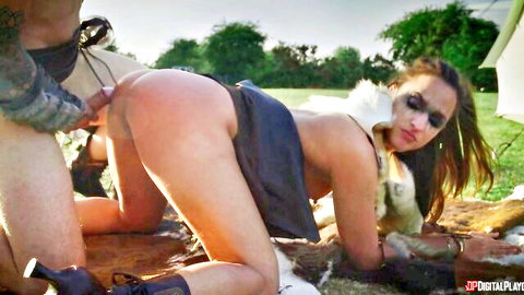 Brunette Viking babe gets fucked doggy style outdoors in Clash Of The Vikings