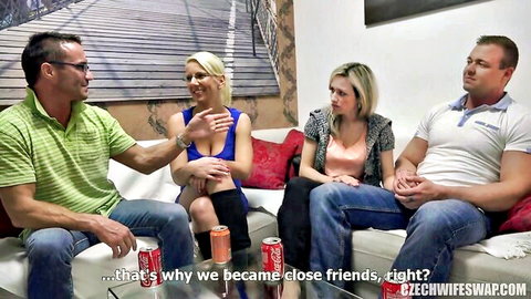Blonde Czech couples in casual chat for wife swap scene
