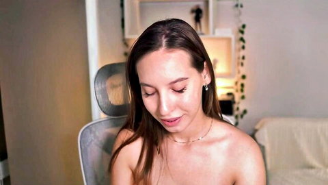 not_just_emmy topless solo stream, seductive brunette pose