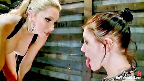 Katharine Cane collared and teased by blonde mistress in BDSM scene