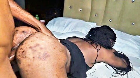 Ebony woman with big ass in prone doggy style penetration
