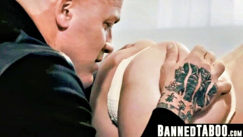 Spencer Bradley in white panties grabbed by tattooed man from behind